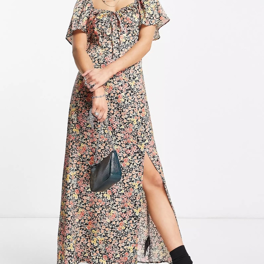 NWT Top shop satin ruched sweetheart Midi Dress in ditsy floral